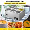 VEVOR 110V Commercial Food Warmer 6x1/6GN, 6-Pan Stainless Steel Bain Marie 12.6 Qt Capacity,1500W Steam Table 15cm/6inch Deep,Temp. Control 86-185, E