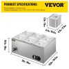 VEVOR 110V Commercial Food Warmer 6x1/6GN, 6-Pan Stainless Steel Bain Marie 12.6 Qt Capacity,1500W Steam Table 15cm/6inch Deep,Temp. Control 86-185, E