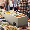 VEVOR 110V Commercial Food Warmer 6x1/6GN, 6-Pan Stainless Steel Bain Marie 12.6 Qt Capacity,1500W Steam Table 15cm/6inch Deep,Temp. Control 86-185, E