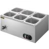 VEVOR 110V Commercial Food Warmer 6x1/6GN, 6-Pan Stainless Steel Bain Marie 12.6 Qt Capacity,1500W Steam Table 15cm/6inch Deep,Temp. Control 86-185, E