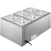 VEVOR 110V Commercial Food Warmer 6x1/6GN, 6-Pan Stainless Steel Bain Marie 12.6 Qt Capacity,1500W Steam Table 15cm/6inch Deep,Temp. Control 86-185, E
