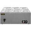 VEVOR 110V Commercial Food Warmer 6x1/6GN, 6-Pan Stainless Steel Bain Marie 12.6 Qt Capacity,1500W Steam Table 15cm/6inch Deep,Temp. Control 86-185, E