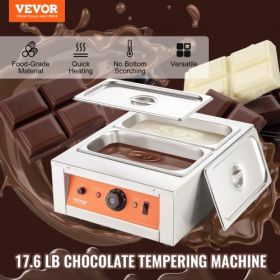 VEVOR Chocolate Tempering Machine, 17.6 Lbs 2 Tanks Chocolate Melting Pot TEMP Control 86~185℉, 1500W Stainless Steel Electric Commercial Food Warmer