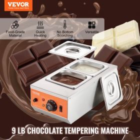 VEVOR Chocolate Tempering Machine, 9 Lbs 2 Tanks Chocolate Melting Pot with TEMP Control 86~185℉, 800W Stainless Steel Electric Commercial Food Warmer