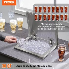 VEVOR Drop in Ice Chest, 14"L x 12"W x 18"H Stainless Steel Ice Cooler, Commercial Ice Bin with Hinged Cover, 40 qt Outdoor Kitchen Ice Bar, Drain-pip