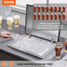 VEVOR Drop in Ice Chest, 20"L x 16"W x 13"H Stainless Steel Ice Cooler, Commercial Ice Bin with Hinged Cover, 40 qt Outdoor Kitchen Ice Bar, Drain-pip