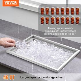 VEVOR Drop in Ice Chest, 22"L x 17"W x 12"H Stainless Steel Ice Cooler, Commercial Ice Bin with Cover, 40 qt Outdoor Kitchen Ice Bar, Drain-pipe and D