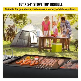VEVOR Carbon Steel Griddle, 16" x 24" Griddle Flat Top Plate, Griddle for BBQ Charcoal/Gas Gril with 2 Handles, Rectangular Flat Top Grill with Extra