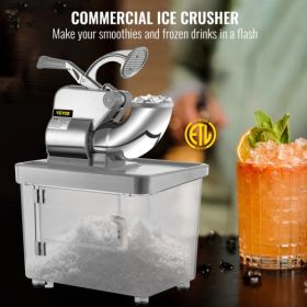 VEVOR 110V Commercial Ice Crusher 440LBS/H, ETL Approved 300W Electric Snow Cone Machine with Dual Blades, Stainless Steel Shaved Ice Machine with Saf