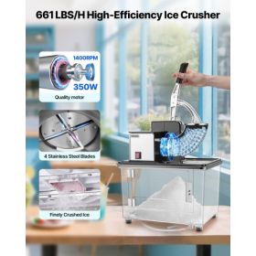 Commercial Ice Crusher 661LBS/H Electric Snow Cone Maker Shaved Ice Black