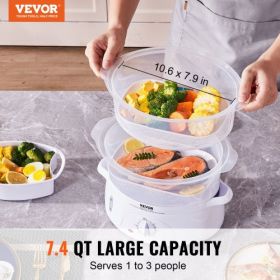 VEVOR Electric Food Steamer, 7.4Qt/7L Electric Vegetable Steamer with 2-Tier Stackable Trays, 800W Food-Grade Food Steamer for Cooking with 60-Min Tim