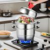 VEVOR Steamer Pot 11in/28cm, 3 Tier Steamer Pot for Cooking with 8.5QT Stock Pot, Vegetable Steamer & 2 Steaming Tray, Food-Grade 304 Stainless Steel
