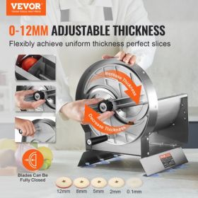 VEVOR Manual Vegetable Fruit Slicer, 0-0.5"/0-12mm Thickness Adjustable Commercial Slicer Machine, Stainless Steel Food Cutter Slicing Machine with 2