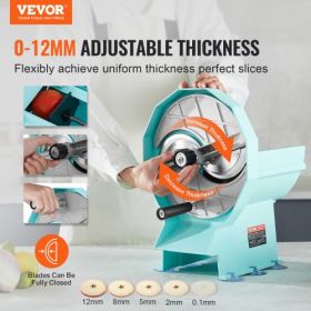 VEVOR Manual Vegetable Fruit Slicer, 0-0.5"/0-12mm Thickness Adjustable Commercial Slicer Machine, Double Feed Ports, Stainless Steel Blade Food Cutte