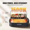 VEVOR Smokeless Indoor Grill, 110 sq.in 1500W Electric BBQ Grill with Non-Stick Surface, Adjustable Temperature, Turbo Smoke Extractor, Detachable Dis