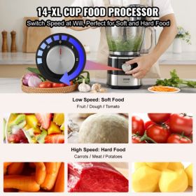 VEVOR Food Processor, 14-Cup Vegetable Chopper for Chopping, Mixing, Slicing, and Kneading Dough, 600 Watts Stainless Steel Blade Professional Electri