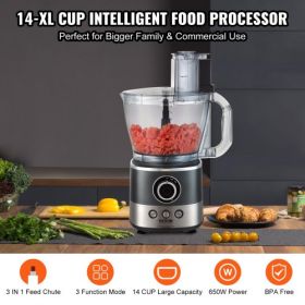 VEVOR Food Processor, 14-Cup Vegetable Chopper for Chopping, Mixing, Slicing, Puree, and Kneading Dough, 650 Watt Stainless Steel Blade Professional E