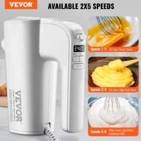 VEVOR Digital Electric Hand Mixer, 5-Speed, 200W Portable Electric Handheld Mixer, with Turbo Boost Beaters Dough Hooks Whisks Storage Bag, Baking Sup