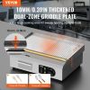 VEVOR Commercial Electric Griddle, 1600W Countertop Half-Flat Top Grill, 122℉-572℉ Adjustable Temp, 21.26x11.81x0.39in Stainless Steel Griddle Grill w