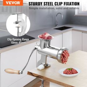 VEVOR Manual Meat Grinder, All Parts Stainless Steel, Hand Operated Meat Grinding Machine with Tabletop Clamp, 2 Grinding Plates & Sausage Stuffer, Id
