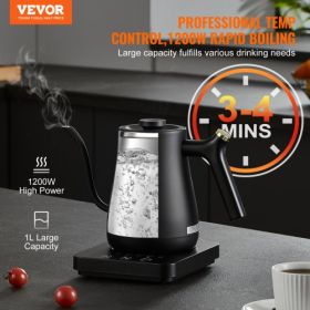 VEVOR Electric Gooseneck Kettle 1L, Temperature Control Pour Over Coffee Kettle with 5 Variable Presets, 304 Food Grade Stainless Steel Hot Water Tea