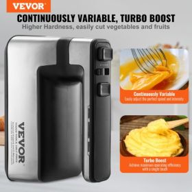 VEVOR Cordless Electric Hand Mixer, 250W, Continuously Variable Electric Handheld Mixer, with Turbo Boost Beaters Dough Hooks Storage Bag, Baking Supp