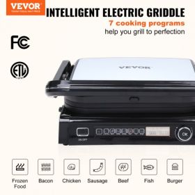 VEVOR 7 IN 1 Commercial Electric Griddle, 14.4" 1800W Indoor Countertop Grill, Stainless Steel Restaurant Teppanyaki Grill with Non Stick Iron Cooking