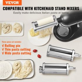 VEVOR Pasta Attachment for KitchenAid Stand Mixer, Stainless Steel Pasta Roller Cutter Set Including Pasta Sheet Roller, Spaghetti and Fettuccine Cutt