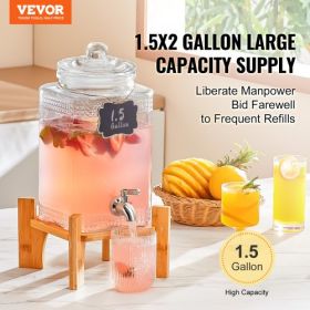 VEVOR Beverage Dispenser, 1.5 Gallon Drink Dispensers for Parties, Glass Juice Dispenser with Stand, Stainless Steel Spigot, Iced Tea Lemonade Juice W