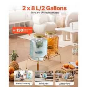 Drink Dispenser 2 Gal Beverage Dispenser for Parties Glass with Stand 2PCS