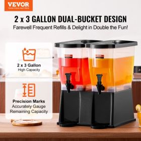 VEVOR Beverage Dispenser, 3 Gallon x 2 Drink Dispensers for Parties, Plastic Juice Dispenser with Stand Spigot Lid, Iced Tea Lemonade Juice Water Disp