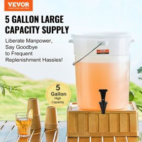 VEVOR Beverage Dispenser, 5 Gallon Drink Dispensers for Parties, Plastic Juice Dispenser with Spigot and Lid, Iced Tea Lemonade Juice Water Dispenser,