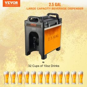 VEVOR Insulated Beverage Dispenser, 2.5 Gallon, Food-grade LDPE Hot and Cold Beverage Server, Thermal Drink Dispenser Cooler with 0.9 in PU Layer Two-