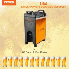 VEVOR Insulated Beverage Dispenser, 5 Gallon, Food-grade LDPE Hot and Cold Beverage Server, Thermal Drink Dispenser Cooler with 0.9 in PU Layer Two-St