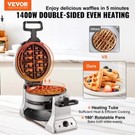 VEVOR 2-Layer Waffle Maker, 2 Pieces per Batch, 1400W Round Waffle Iron, Non-Stick Waffle Baker Machine with 122-572℉ / 50-300℃ Temp Range Teflon-Coat