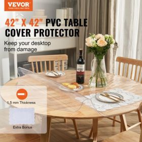 VEVOR Clear Table Cover Protector, 42 inch/1068 mm Round Table Cover, 1.5 mm Thick PVC Plastic Tablecloth, Waterproof Desktop Protector for Writing De