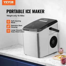 VEVOR Countertop Ice Maker, 9 Cubes Ready in 7 Mins, 26lbs in 24Hrs, Self-Cleaning Portable Ice Maker with Ice Scoop and Basket, Stainless Steel Ice M