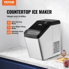VEVOR Countertop Ice Maker, 9 Cubes Ready in 7 Mins, 33lbs in 24Hrs, Self-Cleaning Portable Ice Maker with Ice Scoop and Basket, 2 Ways Water Refill I