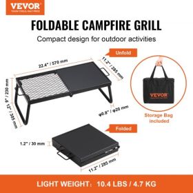 VEVOR Folding Campfire Grill, Heavy Duty Steel Mesh Grate, 22.4" Portable Camping Grates Over Fire Pit, Camp Fire Cooking Equipment with Legs Carrying