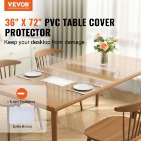 VEVOR Clear Table Cover Protector, 36" x 72" Table Cover, 1.5 mm Thick PVC Plastic Tablecloth, Waterproof Desktop Protector for Writing Desk, Coffee T