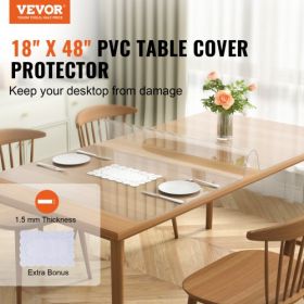 VEVOR Clear Table Cover Protector, 18" x 48"/ 460 x 1232 mm Table Cover, 1.5 mm Thick PVC Plastic Tablecloth, Waterproof Desktop Protector for Writing