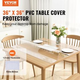 VEVOR Clear Table Cover Protector, 36"x36"/916 x 916 mm Table Cover, 1.5 mm Thick PVC Plastic Tablecloth, Waterproof Desktop Protector for Writing Des