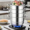 VEVOR 5-Tier Stainless Steel Steamer, 11'' Multi-Layer Cookware Pot with Handles on Both Sides, Work with Gas, Electric, Grill Stove Top, Dia-28cm, Sl