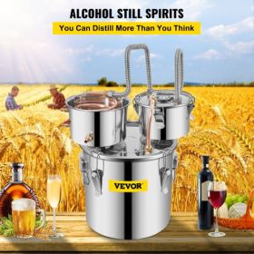 VEVOR Alcohol Still, 3 Gallon, Stainless Steel Alcohol Distiller with Copper Tube & Build-in Thermometer & Water Pump, Double Thumper Keg Home Brewing