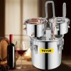 VEVOR Alcohol Still, 3 Gallon, Stainless Steel Alcohol Distiller with Copper Tube & Build-in Thermometer & Water Pump, Double Thumper Keg Home Brewing