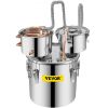 VEVOR Alcohol Still, 3 Gallon, Stainless Steel Alcohol Distiller with Copper Tube & Build-in Thermometer & Water Pump, Double Thumper Keg Home Brewing
