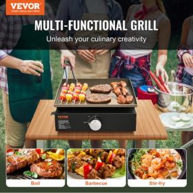 VEVOR Commercial Griddle, 16.9" Heavy Duty Manual Flat Top Griddle, Countertop Gas Grill with Non-Stick Cooking Plate, Steel LPG Gas Griddle, 1-Burner