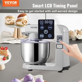 VEVOR 6 in 1 Stand Mixer, 450W Multifunctional Electric Mixer with Tilt-Head, 6 Speeds and LCD Screen Timing, 7.4Qt Stainless Bowl, Dough Hook, Flat B