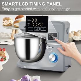 VEVOR Stand Mixer, 660W Electric Dough Mixer with 6 Speeds LCD Screen Timing, Tilt-Head Food Mixer with 7.4 Qt Stainless Steel Bowl, Dough Hook, Flat