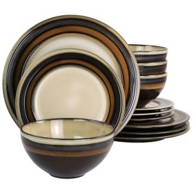 Gibson Elite Everston 12 Piece Stoneware Dinnerware Set (Color: Brown)